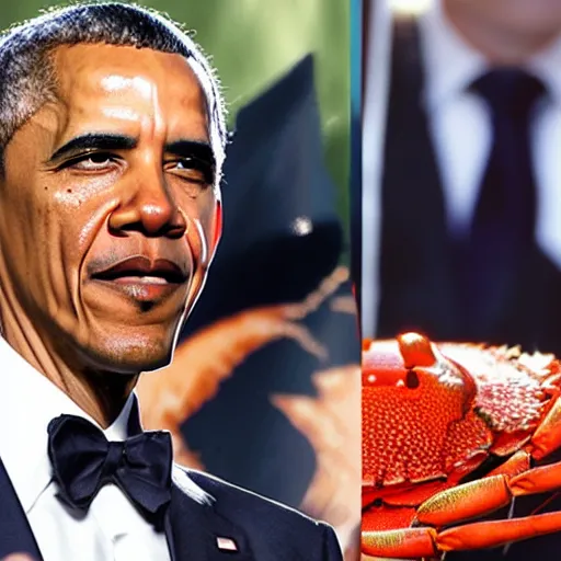 Image similar to obama as a crab, raving