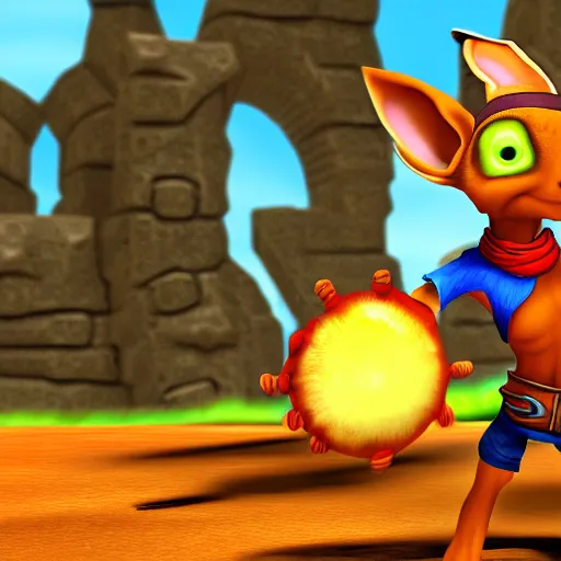 Prompt: daxter from jak and daxter, jak and daxter screenshot, digital art, ps 2