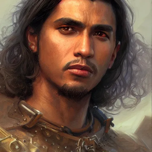 Prompt: the young chicano dude as a realistic fantasy d & d character, closeup portrait art by donato giancola and greg rutkowski, realistic face, digital art, trending on artstation