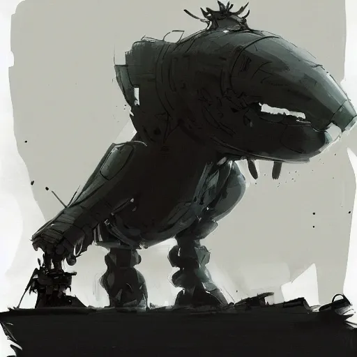 Image similar to close - up by martin deschambault, by ian mcque stormy, casual. a print of a large, black - clad figure of the king looming over a small, defenseless figure huddled at his feet. the king's face is hidden in shadow. menacing stance, large, sharp claws, dangerous & powerful creature.