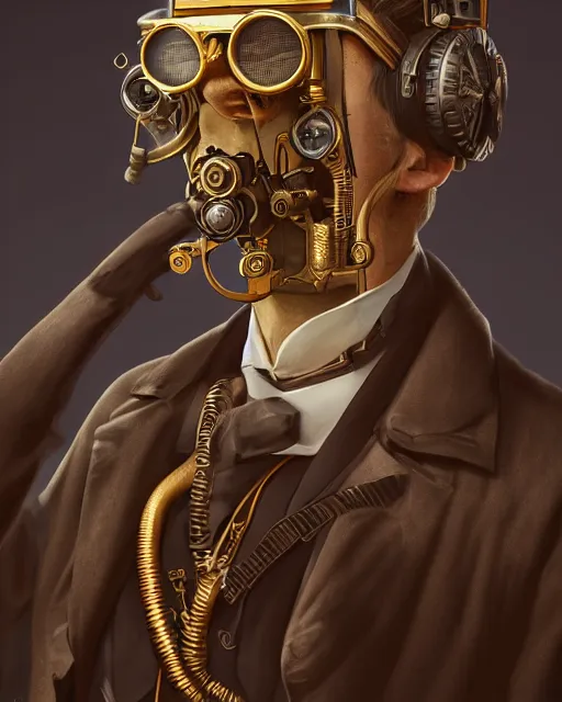 Image similar to epic portrait of victorian man scientist, steampunk, dieselpunk, highly detailed, intricate, symmetry, golden ratio, photorealistic, 8 k, hd rendering, unreal engine 5, very sharp details, by rutkowski and stalenhag