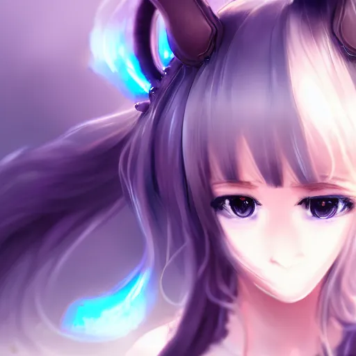 Image similar to beutiful girl with horn, anime art, 4 k, ambien occlusion, close up,