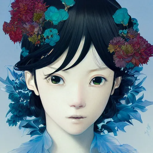 Image similar to prompt : flora portrait soft light painted by james jean and katsuhiro otomo and erik jones, inspired by evangeleon anime, smooth face feature, intricate oil painting, high detail illustration, sharp high detail, manga and anime 1 9 9 9