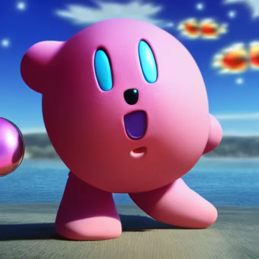 Image similar to kirby with realistic human feet, 4 k, hyper realistic, dslr, high resolution, landscape, beautiful