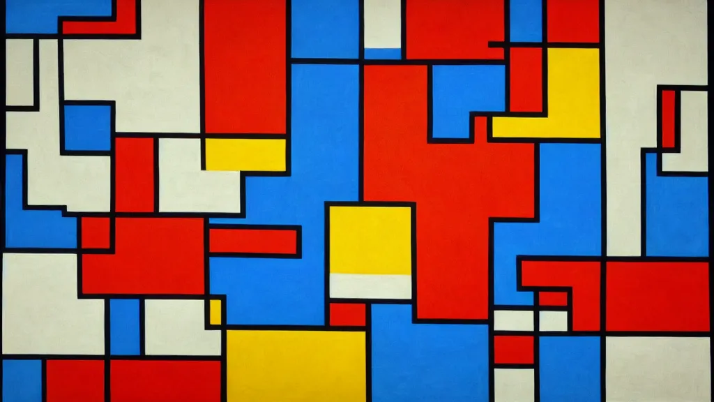 Image similar to abstract art painting, lines, forms, shapes, in style of piet mondrian, 4 k, high resolution details,