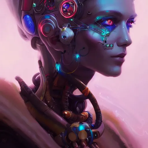 Image similar to a portrait of a beautiful cybernetic gypsy, cyberpunk concept art by pete mohrbacher and wlop and artgerm and josan gonzales, digital art, highly detailed, intricate, sci-fi, sharp focus, Trending on Artstation HQ, deviantart, unreal engine 5, 4K UHD image