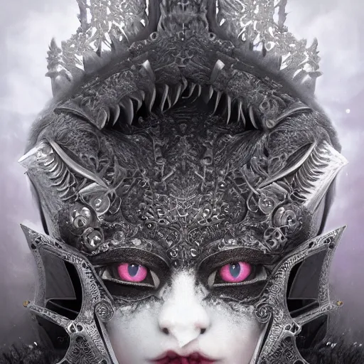 Prompt: actionism, soft painting fractal curiosities carnival, a beautiful neko in full gothic armor, symmetry accurate features, focus, very intricate ultrafine details, black white purple volumetric clouds, award winning masterpiece, octane render 8 k hd, tom bagshaw artstyle