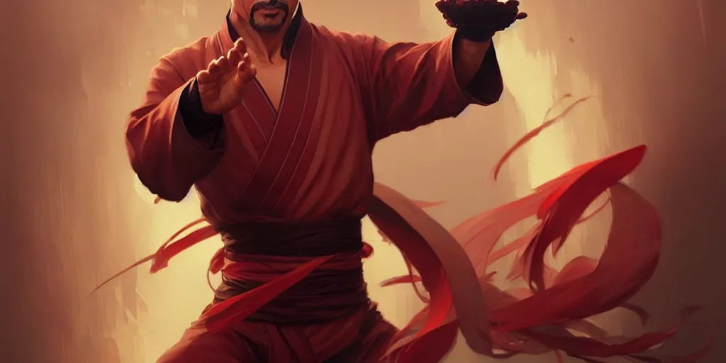 Image similar to a kung fu master, highly detailed, digital painting, artstation, concept art, matte, sharp focus, illustration, art by artgerm and greg rutkowski and alphonse mucha