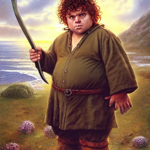 Image similar to chubby valiant hobbit Samwise Gamgee by Mark Brooks, Donato Giancola, Victor Nizovtsev, Scarlett Hooft, Graafland, Chris Moore