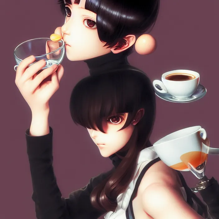 Prompt: portrait of a snobby young mexican socialite drinking an espresso, by range murata katsuhiro otomo, yoshitaka amano, nico tanigawa, and artgerm rendered with 3 d effect, sweet artpiece.