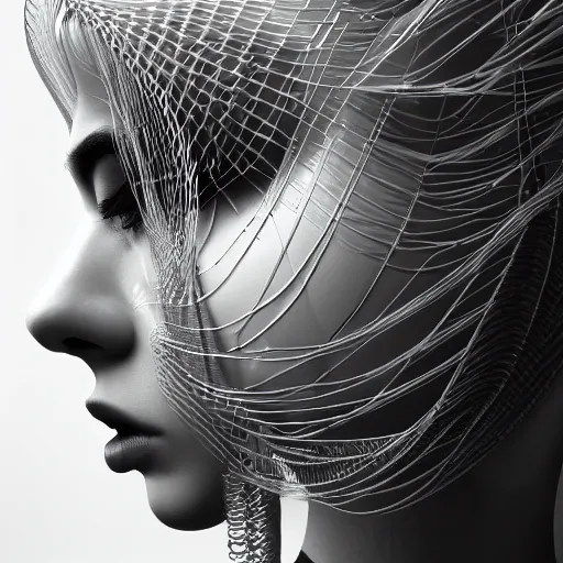 Image similar to closeup portrait of an absurdly beautiful, graceful, sophisticated, fashionable cyberpunk mechanoid gravure idol, an ultrafine hyperdetailed illustration by irakli nadar, matt wisniewski style, fashion photography, intricate linework, porcelain skin, jellyfish headdress, unreal engine 5 highly rendered, global illumination, radiant light, detailed and intricate environment