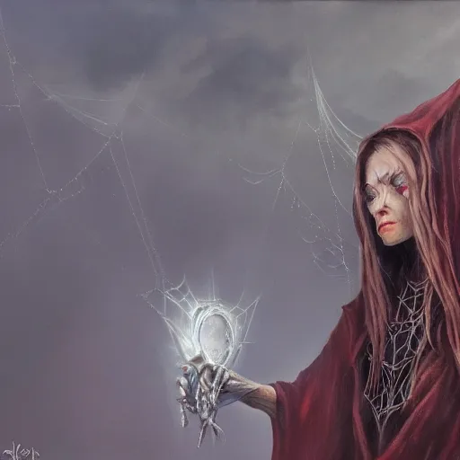 Image similar to spider witch , elden ring boss, matte painting, detailed, elden ring, oil on canvas