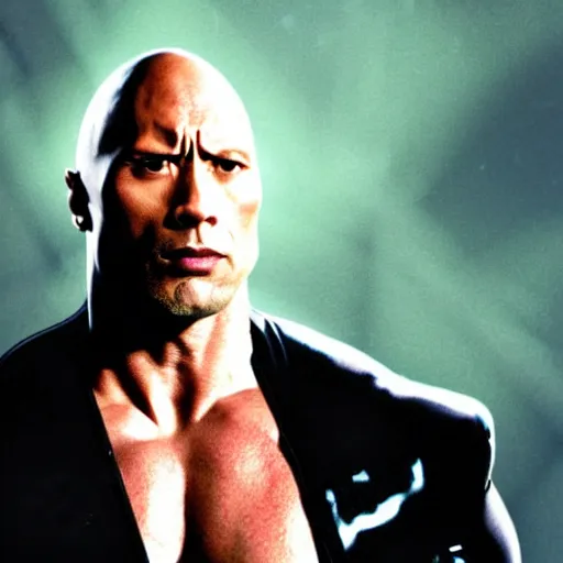 Prompt: dwayne the rock johnson as neo from the matrix