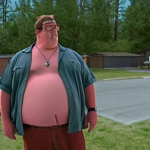 Image similar to peter griffin in the series trailer park boys, live action, 4k, high detail, high-resolution photograph, professional photography, ultra-detail