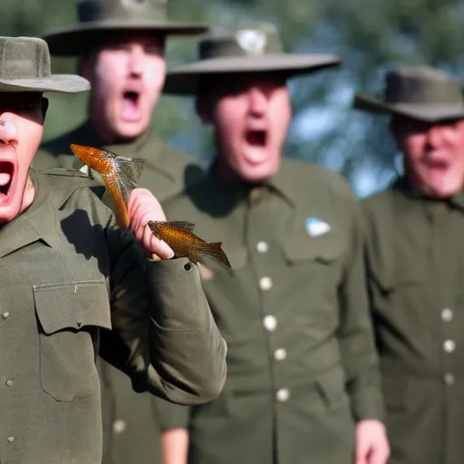 Image similar to drill sergeant shouting at a goldfish