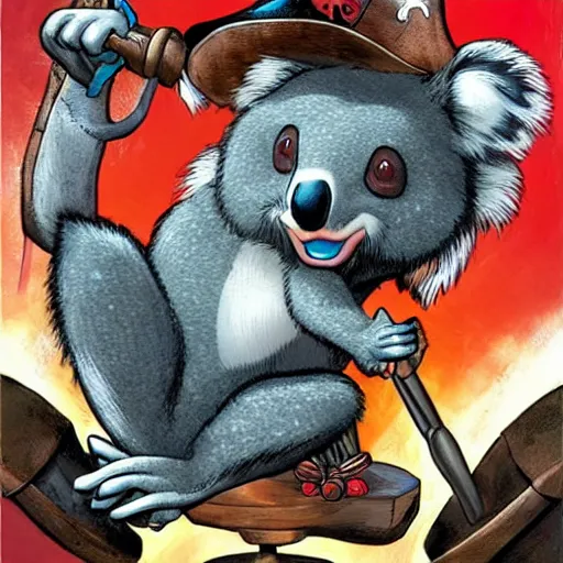 Prompt: koala wearing a pirate hat, marvel comics, action, intricate, highly detailed, smooth, artstation, comic inks, by nick bradshaw and arthur adams