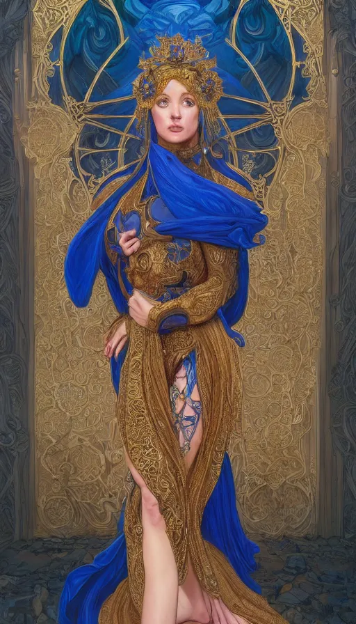 Prompt: gabriel union as a sorceress, passionate, seductive, sweaty, intricate dressed in ornate blue robes and staff, lovely, intricate, highly detailed, digital painting, artstation, concept art, karma sutra, smooth, sharp focus, illustration, unreal engine 5, 8 k, art by artgerm and greg rutkowski and alphonse mucha