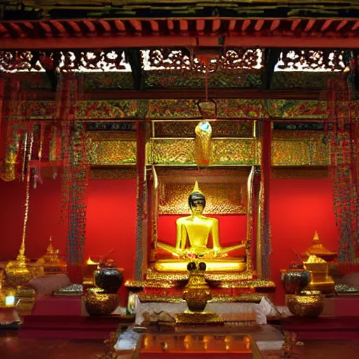 Image similar to A Peaceful Evening at a Thai Temple, art by Yasutomo Oka