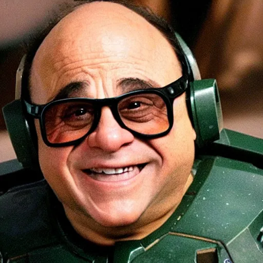 Prompt: Danny DeVito starting as Master Chief in Halo 3 (2007)