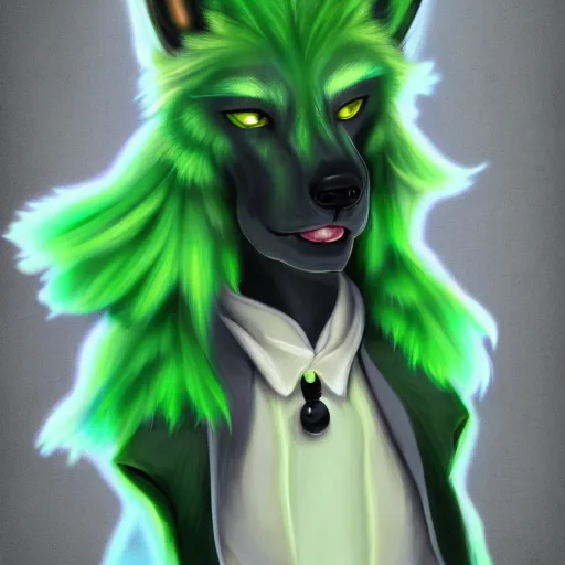 Image similar to Beautiful digital painting of an anthro anthropomorphic pastel-green wolf, Punk outfit.