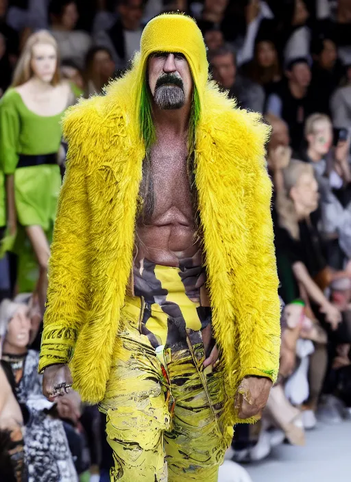 Image similar to hyperrealistic and heavy detailed balenciaga runway show of hulk hogan, leica sl 2 5 0 mm, vivid color, high quality, high textured, real life