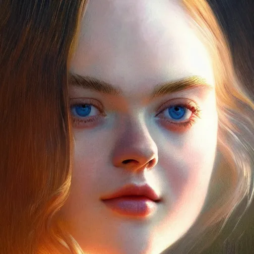 Prompt: portrait of a elle fanning in the world of bruce pennington, detailed realism face in painting, detailed beautiful portrait, oil painting masterpiece, 8 k resolution, smooth, sharp focus, trending on artstation, by rembrandt