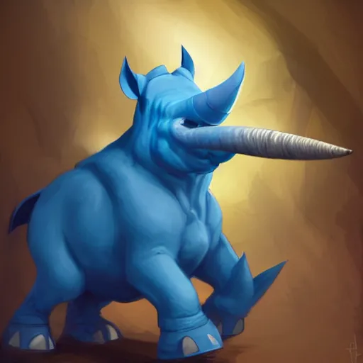 Prompt: A cute blue rhino wearing adventurer's clothing, expressive pose, highly detailed, digital painting, artstation, concept art, smooth, sharp focus, studio light, by Justin Gerard,