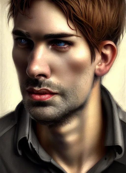 Image similar to male surgeon, brown hair, khakis, plaid shirt, gothic, moody, noir, diffuse lighting, fantasy, intricate, elegant, highly detailed, lifelike, photorealistic, digital painting, artstation, illustration, concept art, smooth, sharp focus, art by John Collier and Albert Aublet and James jean and Brian froud and ross tran and Artem Demura and Alphonse Mucha