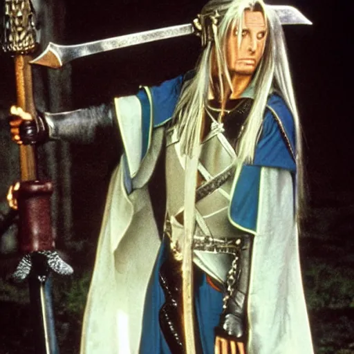 Image similar to Sephiroth as a guest character in Monty Python\'s Holy Grail