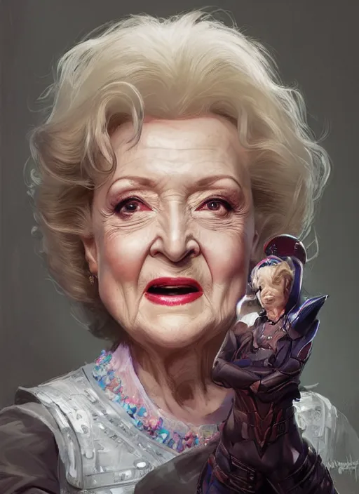 Image similar to Portrait of Betty White, marvel comics, dark, intricate, highly detailed, smooth, artstation, digital illustration by Ruan Jia and Mandy Jurgens and Artgerm and Wayne Barlowe and Greg Rutkowski and Frank Frazetta