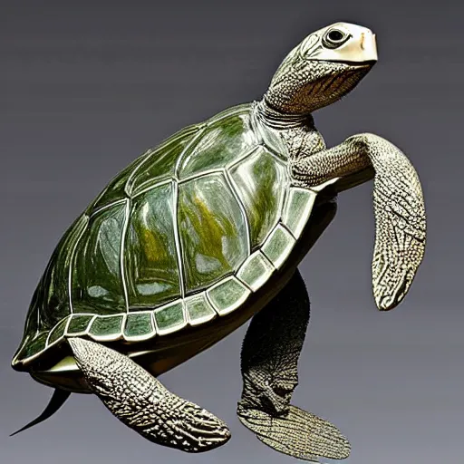 Image similar to artistic wire sculpture of a turtle highly detailed museum piece