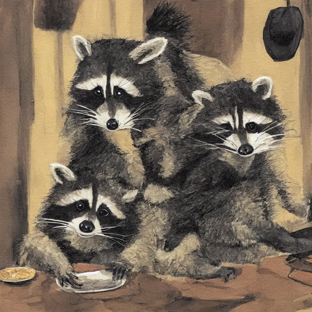 Image similar to raccoon eating bruger from macdonald and sitting in a room with nothing, studio light, in the style of comic