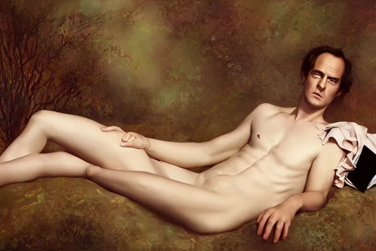 Prompt: saul goodman lounging, by tom bagshaw peter kemp