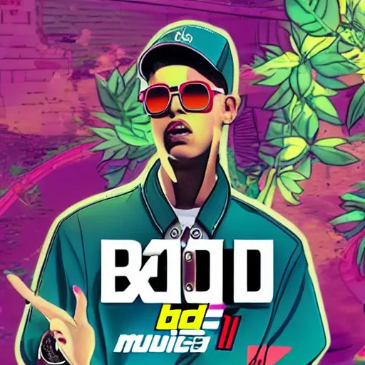 Image similar to bad bunny yonaguni music video bad bunny in the style of grand theft auto v cover art