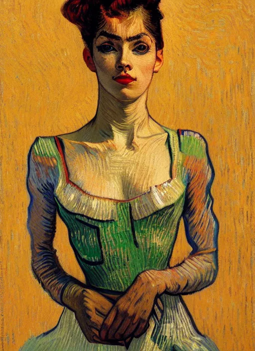 Prompt: !! detailed beautiful symmetrical portrait of a beautiful parisian dancer!!, detailed face, symmetrical painting, beautiful expressionist oil painting masterpiece, 8 k resolution, by van gogh, smooth, sharp focus, pastel color palette, trending on artstation