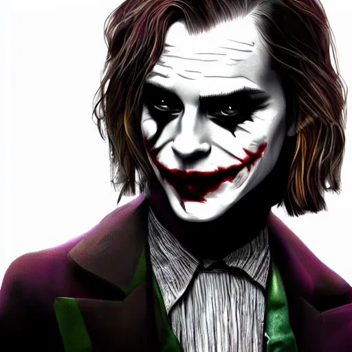 Prompt: Emma Watson as The Joker, highly detailed, realistic face, digital art