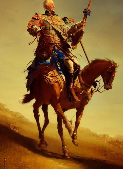 Prompt: joe biden as don quixote, digital art by eugene de blaas and ross tran, vibrant color scheme, intricately detailed, in the style of romanticism, cinematic, artstation, greg rutkowski