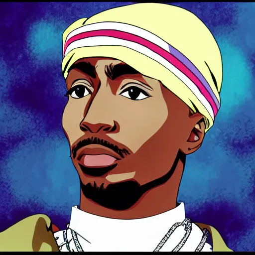 Image similar to Tupac Shakur, screenshot from a 2012s anime