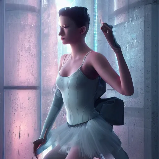 Prompt: cyberpunk ballerina assassin, 8k, photorealistic, ultrarealistic, unreal render, octane render, trending on artstation