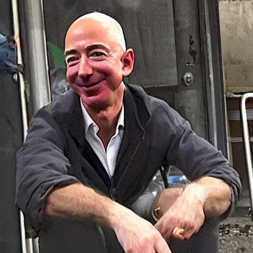 Image similar to jeff bezos as a homeless man