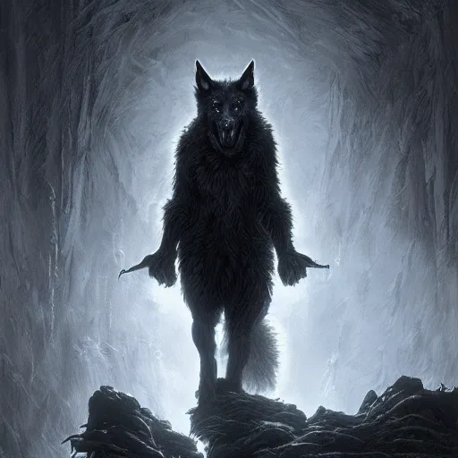 Prompt: photorealistic demonic wolf in the style of michael whelan and gustave dore. hyperdetailed photorealism by greg rutkowski. 1 0 8 megapixels, 3 d finalrender, cinematic lighting