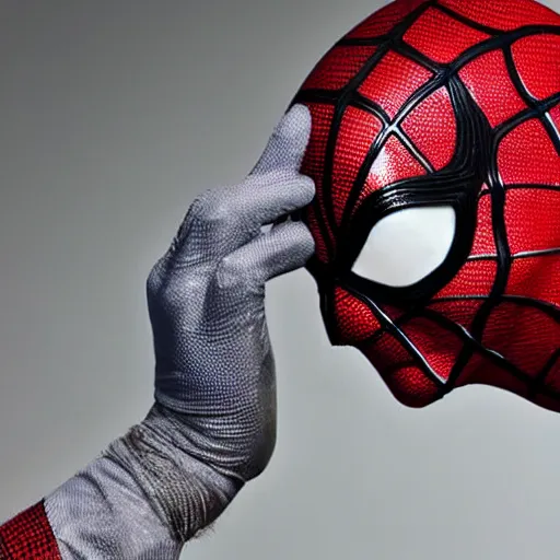 Prompt: dramatic scenes of wounded spiderman, tearing mask