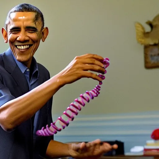 Prompt: obama playing with a slinky