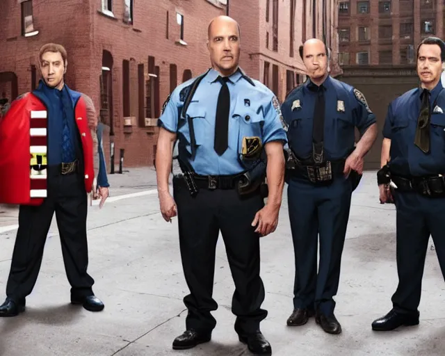 Prompt: a still from law and order svu guest starring the mario brothers