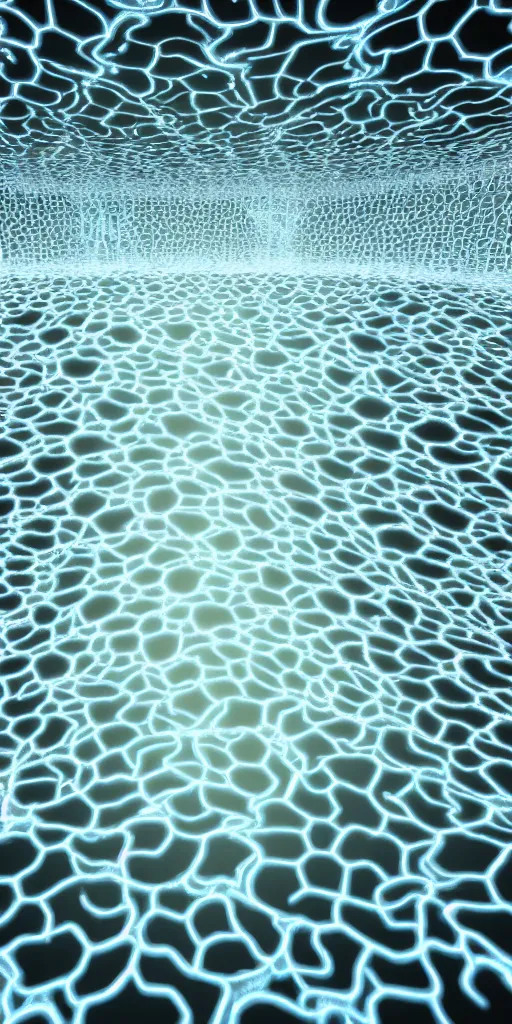 Image similar to ethernal chaos and healing bone formations in a transparent lake, bio mechanic, abstract, caustic lights, hyper realistic, hyper detalied, octane render, 8 k