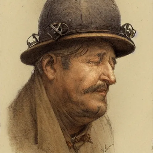 Image similar to man wearing a heavy fat stone hat high resolution, high quality, by jean - baptiste monge