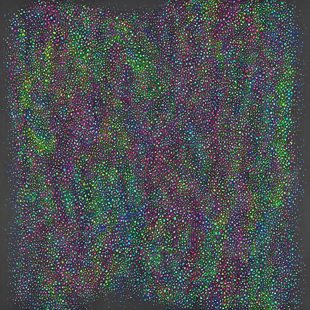 Image similar to camo made of out teeth, smiling, abstract, maya bloch artwork, do hoang tuong artwork, cryptic, dots, stipple, lines, splotch, concrete, color tearing, uranium, neon, pitch bending, faceless people, dark, ominous, eerie, minimal, points, technical, painting