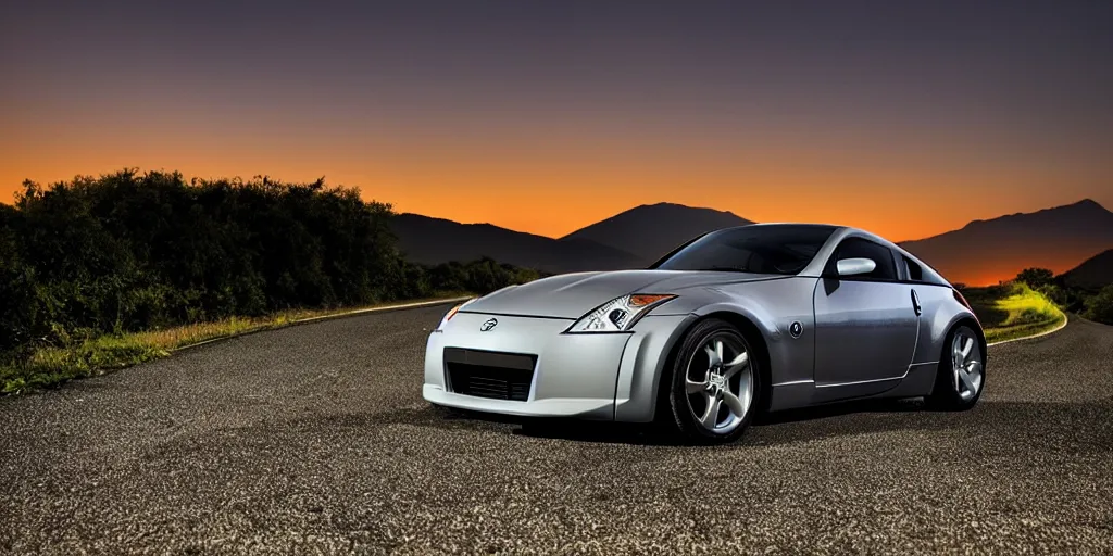 Image similar to Beautiful Photograph of Nissan 350z on a road in Japanese countryside, Night