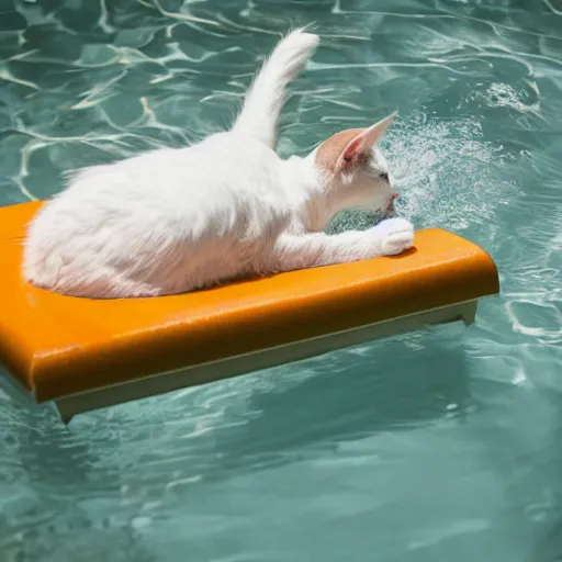 Image similar to white cat on a float in the pool