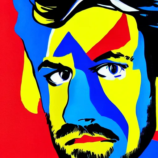 Prompt: Charlie day, painting by Roy Lichtenstein, sharp details, vibrant colours, 4k